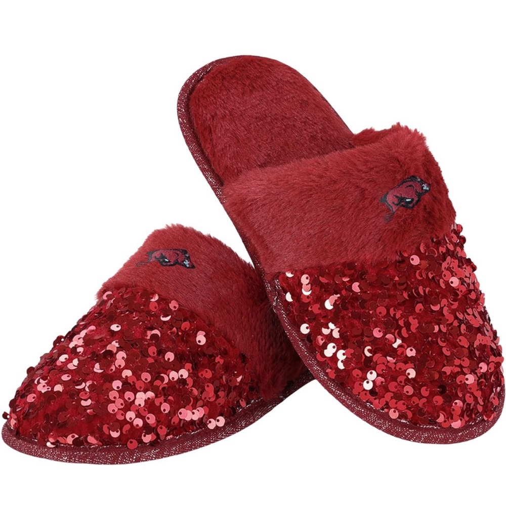 FOCO Arkansas Razorbacks Red Sequins✨Women's👩🏽Slippers🩴Sz Med 7/8